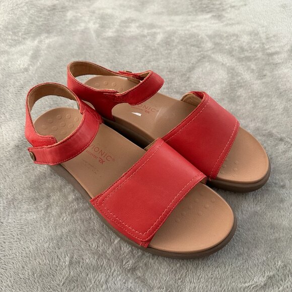 Vionic Awaken RX Red Leather Adjustable Shoes Sandals Women's size 11 - Picture 1 of 5